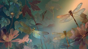 梦幻蜻蜓穿梭于花叶间