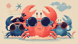 海滩上的欢乐螃蟹三兄弟