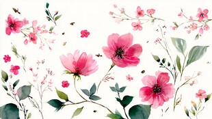 粉色花卉水彩手绘图案