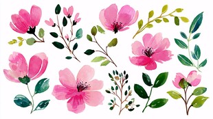 粉色水彩花卉植物元素