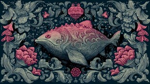 梦幻花卉环绕的神秘鱼