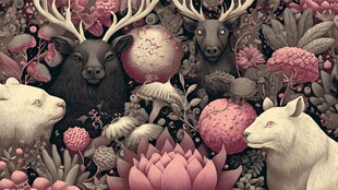 梦幻森林中的动物花卉图景