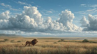 草原雄狮漫步于辽阔天地