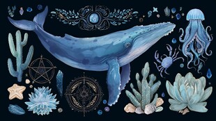 梦幻海洋生物与植物插画