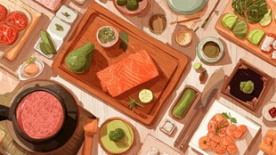 丰盛多彩的日式料理食材