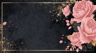 黑色背景上的粉玫瑰与金箔