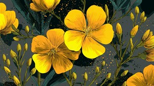 黄色花卉植物图案插画