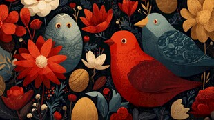 花鸟共舞的奇幻自然图景