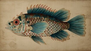 传统彩绘鱼图