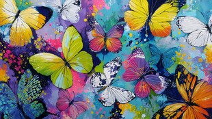 缤纷蝴蝶水彩艺术图案