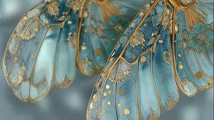 梦幻蓝金羽翼细节特写