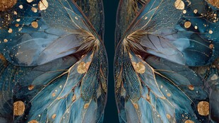 梦幻蓝金渐变蝴蝶翅膀