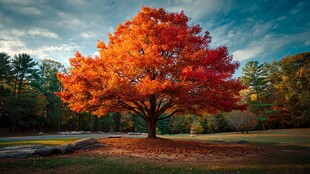 秋日独树映绚烂色彩