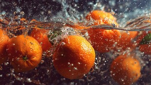 橙子入水溅起晶莹水花