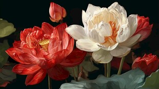 红白荷花绽放图