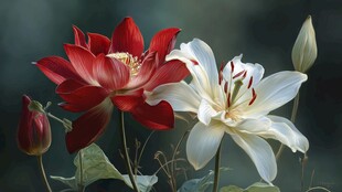 红白双花绽放的美丽瞬间