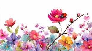 春日繁花与瓢虫的浪漫邂逅