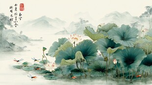 水墨荷塘诗意景