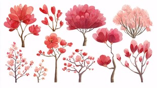 手绘多彩花卉树木插画集