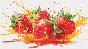 草莓果汁飞溅的诱人瞬间