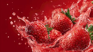 草莓入水溅起红色水花