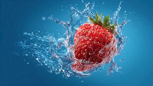 草莓入水瞬间水花四溅