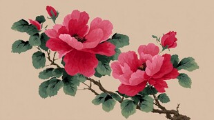 国画牡丹花枝图