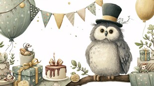 戴礼帽猫头鹰的欢乐派对
