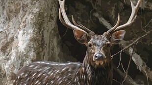 斑点雄鹿凝视镜头