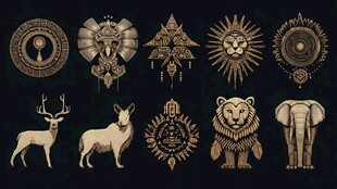 复古动物与几何图腾图案集