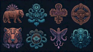 复古神秘动物与符号徽章