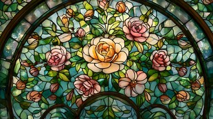 玫瑰主题彩色玻璃艺术