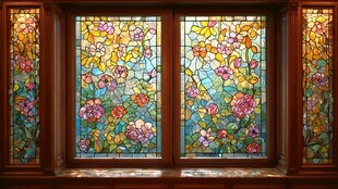 彩色花卉图案的精美玻璃窗