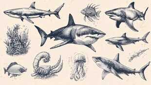 海洋生物手绘插画集合