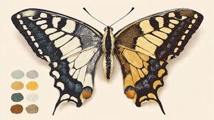 多彩蝴蝶标本与调色示例