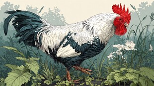 田园中昂首挺立的花公鸡