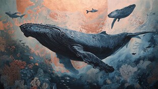 梦幻深海中的鲸鱼遨游