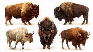 不同姿态的野牛集合