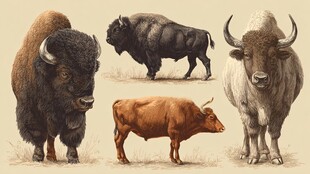 不同种类牛的写实插画