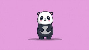 可爱卡通熊猫站在粉紫色背景
