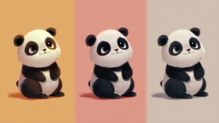 三只可爱熊猫的多彩展示