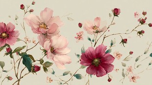 手绘粉色花卉装饰图案