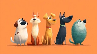 可爱卡通狗狗们的欢乐集合