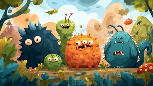 奇幻森林中的可爱小怪兽