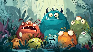 奇幻森林中的可爱小怪兽