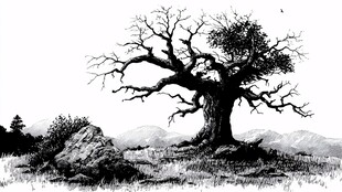 孤独老树屹立荒野