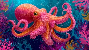 梦幻粉章鱼的海底奇遇