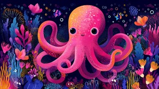 可爱粉章鱼的梦幻海底世界