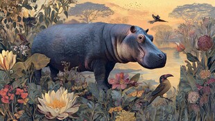 河马置身繁花丛林间