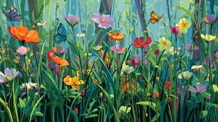 春日繁花间的蝶舞盛景